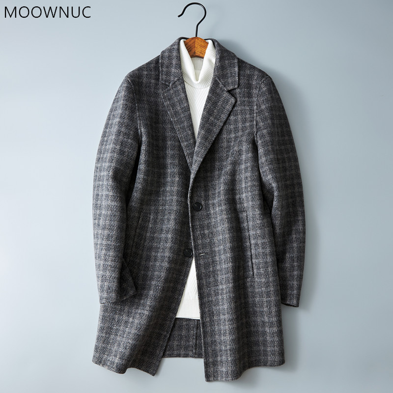 2021 가을/겨울 신사복 캐주얼 체크 무늬 양면 옷깃 코트 두꺼운 따뜻한 고품질 모직 코트 사이즈 M-3X